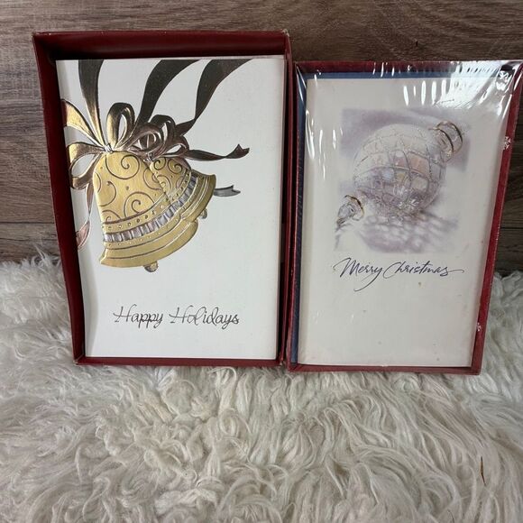 Vintage Christmas Cards 2 Sets Bells Ornaments 34 Cards & Envelopes - Picture 1 of 8